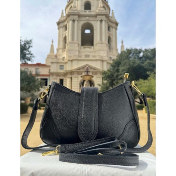 Lina Italian Leather Black Shoulder Bag